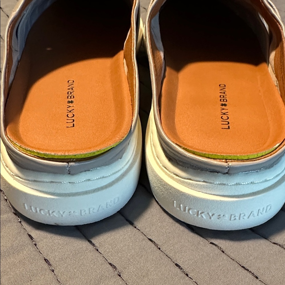 Lucky Brand Killian Grey Chinchilla Woven Canvas Slides - Womens Size 10M. - Picture 7 of 9